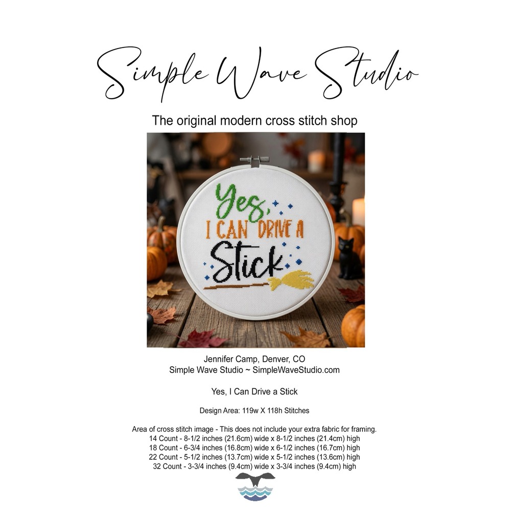 Simple‎ Wave Studio Yes I Can Drive a Stick Halloween Cross Stitch KIT